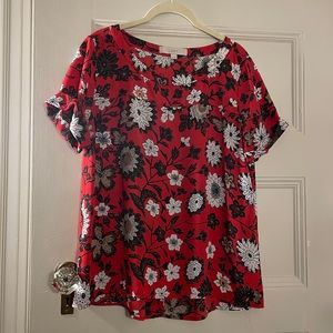 LOFT Flower Print Top RED